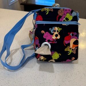 Colorful Dog Print Treat Bag with Blue Strap